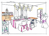 Illustration of dining room with lighting decorations