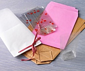 Close-up of paper and cellophane bags