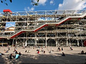 People sitting outside Centre Georges Pompidou Library in Paris, France