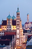 View of Perlachturm Hall and St. Ulrich's and St. Afra's Abbey in Augsburg, Germany