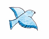 Illustration, blauer Vogel in der Luft