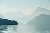 View of Lake Lucerne and the Alps with fog, Lucerne, Switzerland