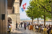 People at Town Hall Brewery, Lake Lucerne, Lucerne, Switzerland