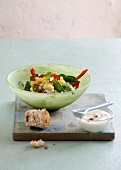 Bulgur salad with mangetout in bowl