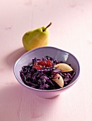 Red cabbage with pears in bowl