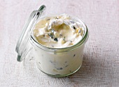 Lemon cream cheese in glass jar