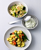Bulgar with broccoli, zucchini salad and cacik