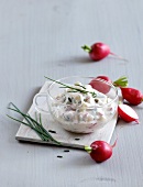 Radish remoulade in glass cup