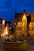 View of building exterior and market square at Marburg, Hesse, Germany