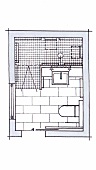 Illustration, Grundriss Standardbad mit Waschtisch und großer Duschzone