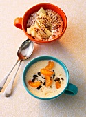 Cups of cold soup with amaranth muesli curd and buttermilk