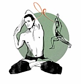 Illustration of man and woman performing yoga