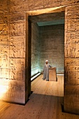Man in Temple of Philae on Agilkia Island at Nile River, Egypt