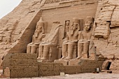 View of Ramses II sculpture outside Temple of Abu Simbe, Nubia, Egypt