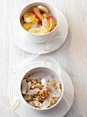 Banana cornflakes and coconut granola in cup bowl