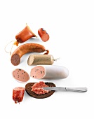 Different types of pate on white background