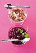 Blueberry and coconut sorbet in glass cup