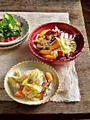 Three different salads in bowls for winter