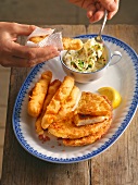 Celery cutlet with beer batter on plate for winter