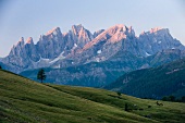 View of Mountains and northern part of Pale di San Martino from Rifugio Fuciale