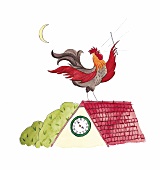 Hahn kräht auf Dach, Illustration 