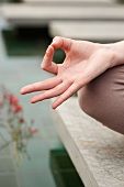 Close-up of woman's hand in gyan mudras