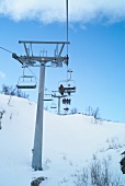 View of cable car through snow mountain at Hemsedal ski resort in Norway