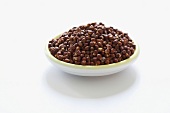 Grains of paradise in bowl on white background