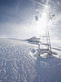 View of ski life tower in sunlight, Titlis, Alps, Engelberg, Obwalden, Switzerland