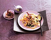 Pappardelle pasta with chard and radicchio trevisano on plate