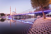Mosque at Kizilirmak Red River with bridge, Avanos, Anatolia, Turkey 