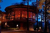 Illuminated Uma Paro hotel at night, Bhutan