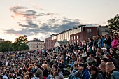 People enjoying midsummer festival in Krakow, Poland