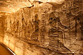 Religious wall painting in temple of Ramses II, Abu Simbel, Nubia, Egypt