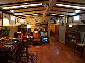View of living room in houseboat Museum on Hendrika Maria, Prinsengracht, Amsterdam