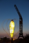 Light sculpture in heart shape at NDSM shipyard, Noord, Amsterdam, Netherlands