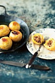 Fried potato balls filled with minced wild boar