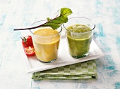 Glasses of green smoothies