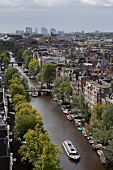 Aerial view of Old Town and Prinsengracht canal in Amsterdam, Netherlands