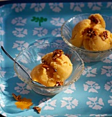 Apricot with almond sorbet in bowls