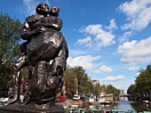 Bredero statue in Nieuwmarkt, Amsterdam, Netherlands