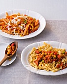 20 Min. vegetarisch, Pasta mit Mais-Sugo und Linsen-Bolognese