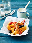 Oven roasted vegetables with tzatziki