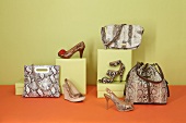 Snake patterned handbags, shoes and accessories