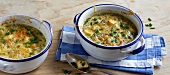 Baked onion soup in casseroles