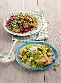 Tofu with pumpkin seeds and tofu with mushrooms on plates