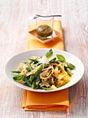 Tagliatelle pasta with beans on plate