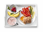 Bild-Diät, Tablett mit Mittagessen für den Arbeitsplatz