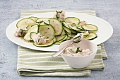 Zucchini salad with trout mousse on plate