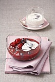 Red berry compote with vanilla and poppy seed in bowl